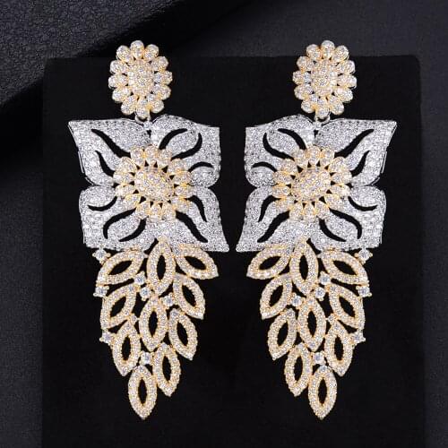 LARRAURI Trendy Full Cubic Zirconia Bridal wedding jewelry Pendant Earrings for women Sister Mother Festival Anniversary Gift