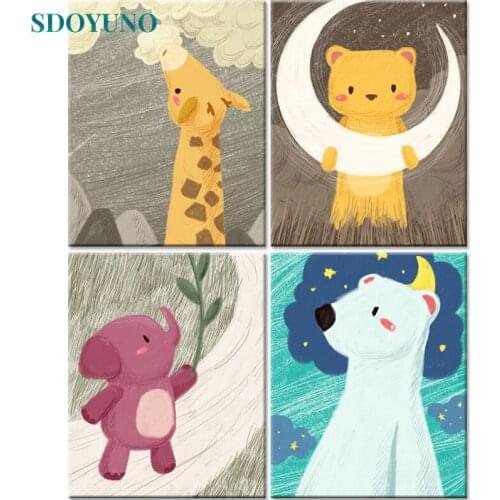 SDOYUNO 60x75cm Oil Pictures By Numbers Cartoons Animals DIY Paint By Numbers On Canvas Frameless Digital Painting Draw Number