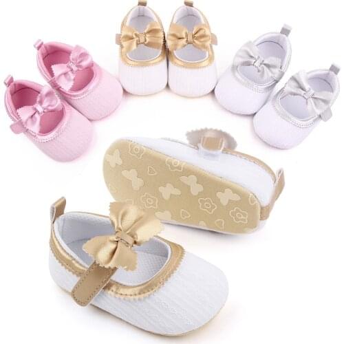 0-12 Months Baby Girls Kids Princess Shoes Cute Infant Bowknot Anti-Slip Soft Sole Footwear Buckle Strap Walking Shoes