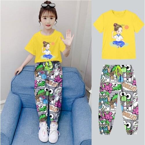 Toddler Girl Clothes Teenage Girls Clothes Sets Short Sleeve Tops + Cartoon Pants Summer Kids Clothing Toddler Children Outfit