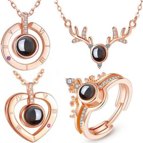 100 languages I love The Memory Of Antlers Love 100 Languages I love You Projection Necklace Couple Gift Fashion Jewelry