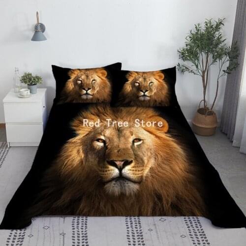 Wild Animal Lion and Elephant Flat Sheet for Kids Boy Teens 3D Bedroom Decoration Gifts Twin Full Size 2/3 PCS with Pillowcase