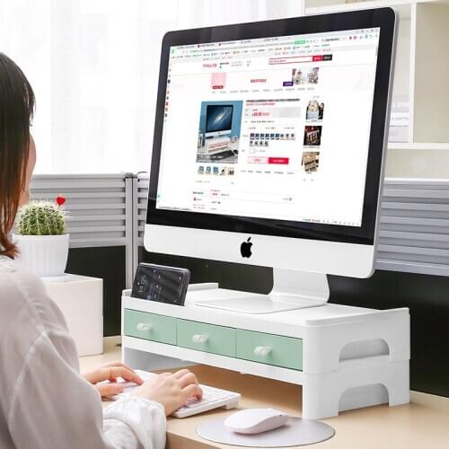 Computer Monitor Stand Riser With 3 Small Drawers Office Desktop Storage Organizer Laptop Stand Desk Holder Notebook TV Shelf