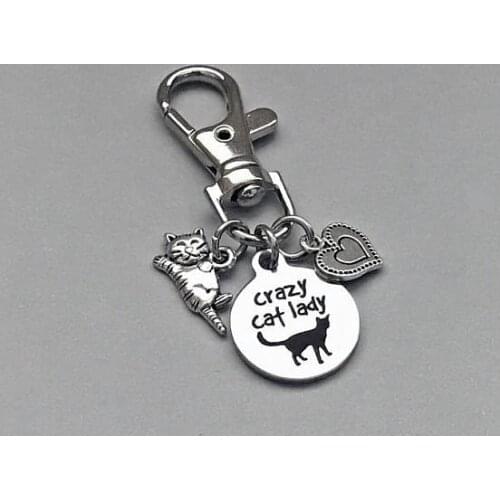 Cat Purse Charm, Cat Charm, Cat Keychain, Cat Key Ring, Cat Lover Charm, Crazy Cat Lady, Heart Charm