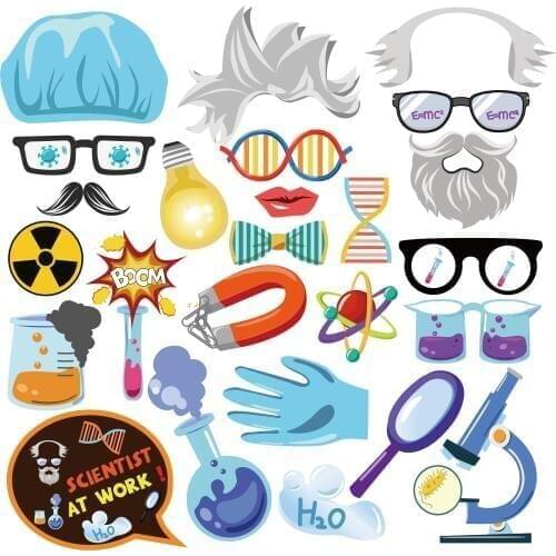 25pcs Scientist Theme Party Decorations Baby Shower DIY Photobooth Props Laboratory Photobooth Props Party Favors Supplies