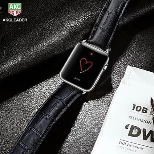 AKGLEADER Watch Band For Apple Watch Series 4 Wrist Bracelet Folding Buckle Genuine Leather Strap For Apple Series 1 2 3 38-44mm