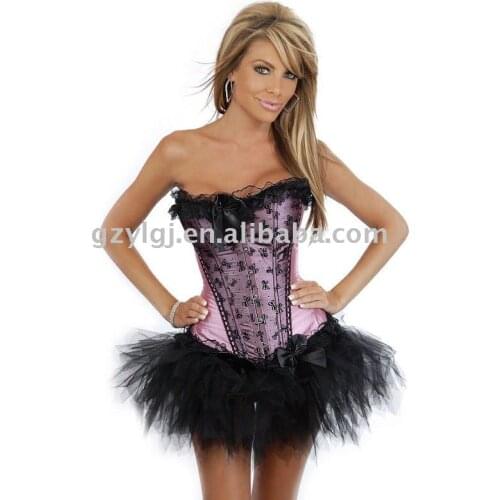Pink Black Sexy Lingerie Ladies Satin Lace Up Basque Corset Separate Tutu S-XXL,BL1569