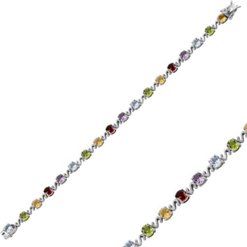 Silverlina Sterling Silver Peridot, Garnet, Citrine, Aquamarine & Amethyst Cz Bracelet