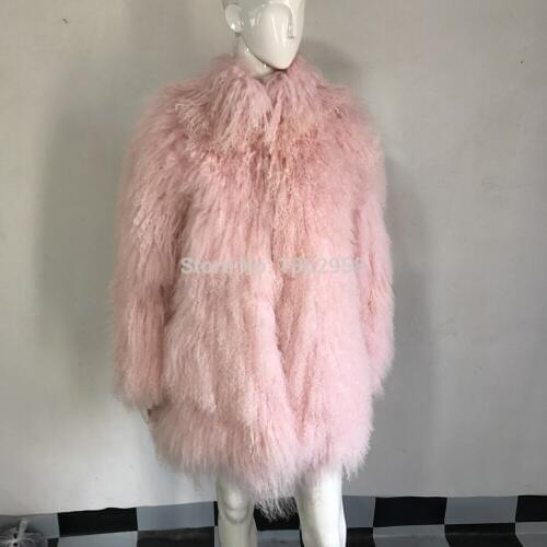 SJ001 Winter 2019 Denmark Fashionable Women Pink Sheep Fur Overcoats S-XXL