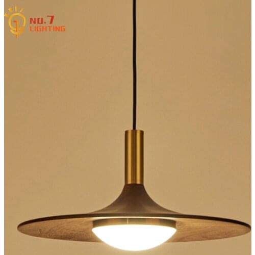 Nordic Simple Design Flying Saucer Pendant Lights Solid Wood Copper Indoor Lighting Living Room Salon Restaurant Bedroom Bedside