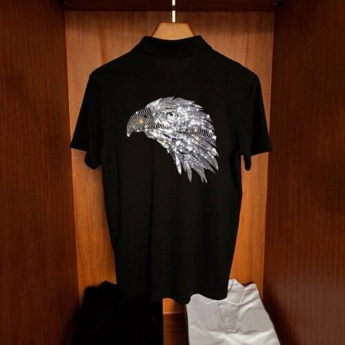 Loose Black And White Summer Mens Polo Shirt Shiny Animal Diamond Handsome Youth Short-Sleeved Plus Size 5XL