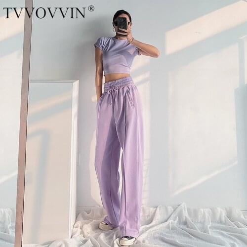 TVVOVVIN Spring Autumn Loose Straight Tube Sports Pants Womens High Waist Drawstring Casual Wide Leg Trousers Jazz 4A5V