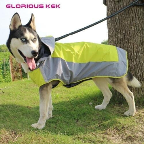 GLORIOUS KEK Dog Rain Coat Pet Dog Rain Jacket for Medium Large Dogs Hooded Waterproof Dog Raincoat for Husky Golden Retriever