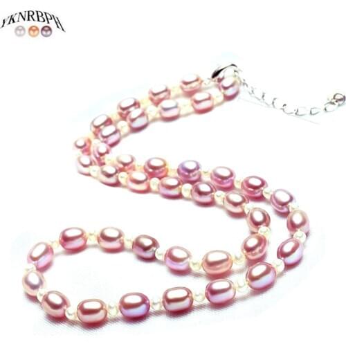 YKNRBPH Womens S925 Sterling Silver Rice Pearl Necklace Bride Weddings Fine Jewelry Chain