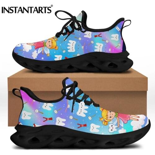 INSTANTARTS Gradient Color Teeth Angel Cartoon Pattern Womens Casual Sneakers Comfortable Lace up Flat Shoes Summer Zapatillas