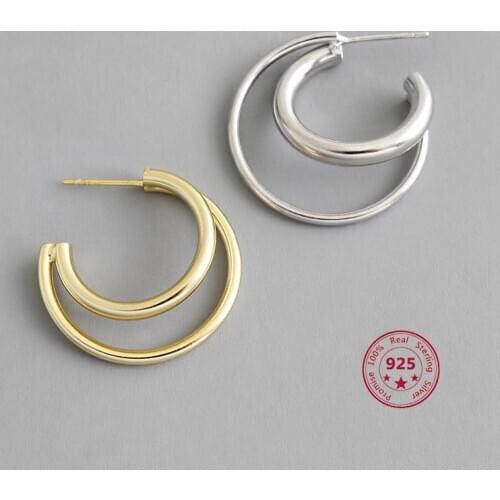 Factory Price 100% 925 Sterling Silver Fashion Minimalism Cross Double Ring Stud EarringsTrendy Chic Womens Accessories