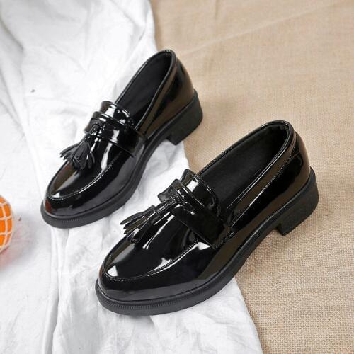 Women Pumps Lacquered high heels thick round head waterproof platform black single shoes female thick bottom was thin U14-62