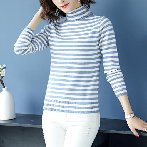 Women Cashmere Pullover Sweater Atuumn Winter Striped Sweater Elegant Turtleneck Slim Striped Sweater Long Sleeve