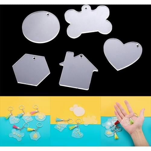 10Pcs/Lot Clear Acrylic Round Blank Keychain Pendants Heart Dog Bone Shape Discs Pet Hanging For DIY Jewelry Making Accessories