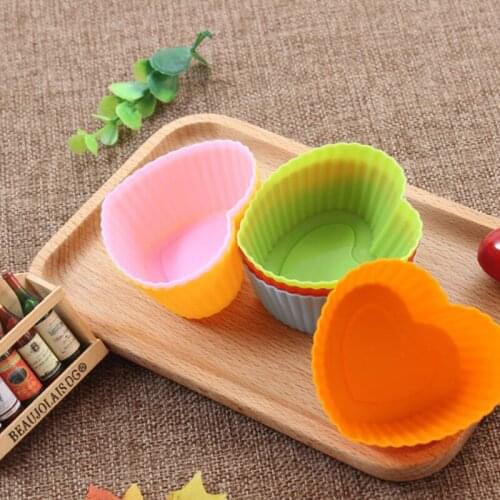 10pcs Silicone Mold Heart Cupcake Silicone Cake Mold Muffin Baking Heat Resistant Reusable Silicone Cake Molds Random Colors