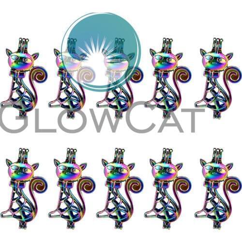 10x C362 Colorful Cat Beads Cage Jewelry Making Perfume Essential Oil Diffuser Pearl Cage Locket Pendant