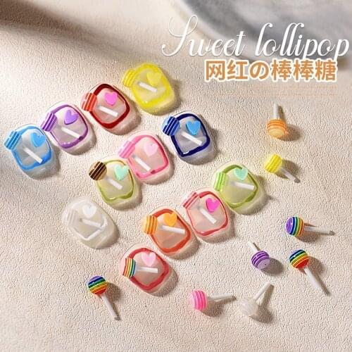 20Pcs Mix Color Lollipop Nail Art Decorations 12*7mm 3D Mini Cute Jelly Candy Charms DIY Cartoon Manicure Kawaii Accessories DS