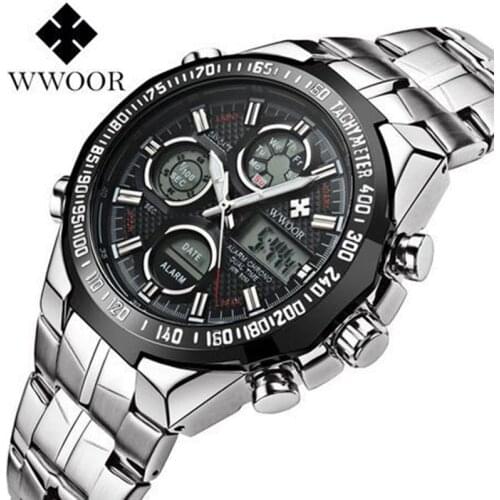 2019 Fashion Brand Men Sports Watches Steel Strap Digital Analog Watch Army Military Waterproof Male LED Relogio Masculino gift