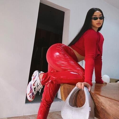 5 Colors Kylie The Same Bright Leather Sense Super Good Elastic Fleece Y2k High Waist Small Feet Patent Casual Trousers