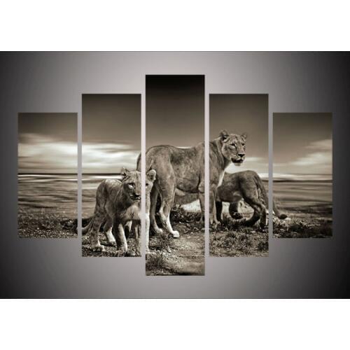 5 panel HD printed modular canvas painting Wild Lions canvas print art modern home decor wall art picture for living room
