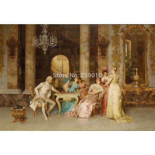 Free shipping Earl and his wife chess oil painting canvas prints classical oil painting on canvas home wall decoration picture