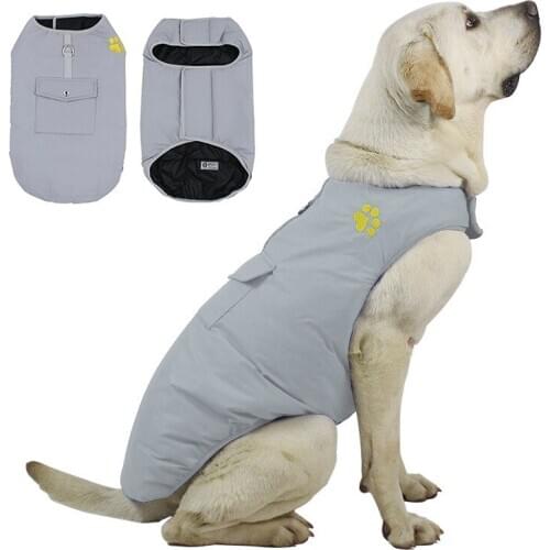 Large Pet Dog Jacket With Pocket Winter Warm Dog Clothes For Labrador Waterproof Big Dog Coat Chihuahua French Bulldog Outfits