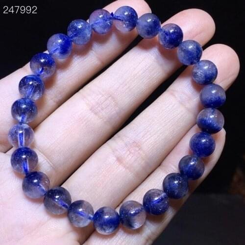 Genuine Natural Blue Rutilated Dumortierite Quartz Clear Round Beads Bracelet 7.7mm For Women Men Fashion Wealthy AAAAAA