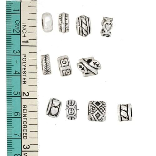 DIY Silver Beads For Jewelry Making Charms Bracelets Big Hole Round Various Engraved Round Metal Handicrafts Accessories 100pcs