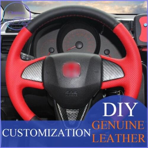 For Honda Fit 2014 Vezel 2015 Car Steering Wheel Cover Black Red Leather DIY anti-slip design all season comfort touch sense