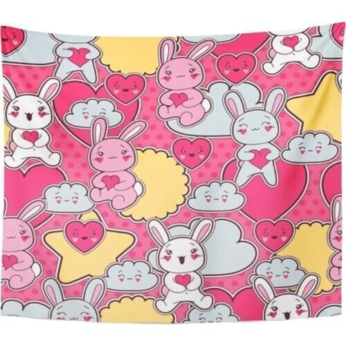 Doodles Kawaii Child Pattern with Cute Doodles Tapestry Wall Hanging Polyester Fabric for Bedroom Living Bedspread Room Dorm