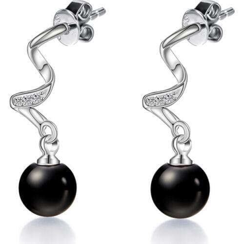 Hot Sale 2017 New Design Black Stone Shiny Crystal 925 Sterling Silver Stud Earrings for Women Wholesale Jewelry Christmas Gift