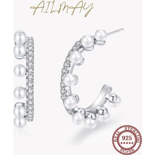 IftAilmay Fashion 925 Sterling Silver Dazzling Shell Pearl Skirt Stud Earrings For Women Luxury Wedding Accessories Jewelry 2021