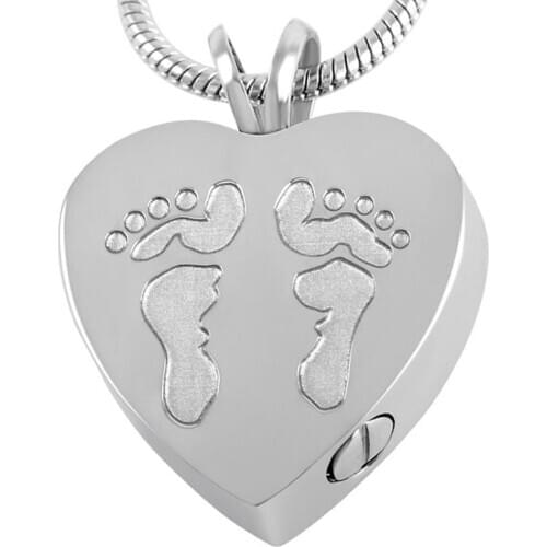 Stainless Steel Memorial Footprint Cremation Jewelry Urn Pendant Necklace for Women Man
