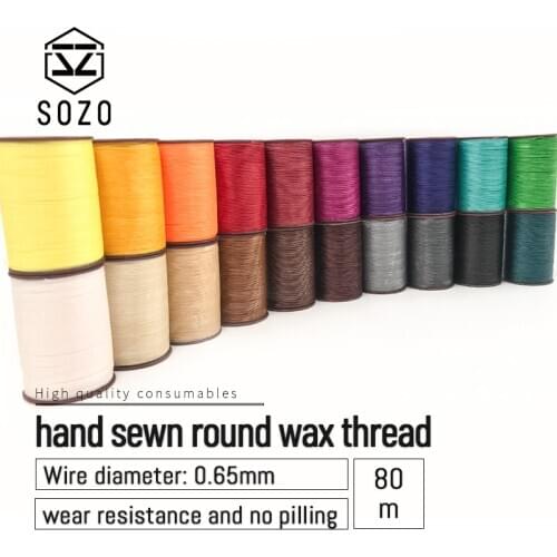 SOZO 0.65mm hand sewn round wax thread 85M Hand Sewing Line Leather Craft work Tool Polyester