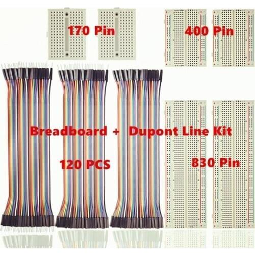 Breadboard Dupont Wires Kit 830/400/170 Ties Breadboard Prototyping Multicolored Jumper Wire (M/M, M/F, F/F) for Arduino