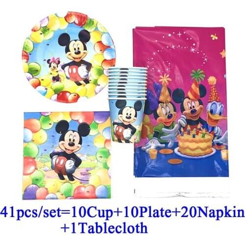 The Newest Mickey Mouse Birthday Party Decorations Set Disposable Cup Plates Napkins Tableware Mickey Party Supplies Tablecloth