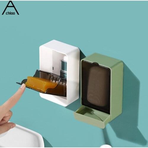 New Soap Dish Wall-mounted Dustproof with Lid Drain Bathroom Storage Household Shower Soap Container Holder