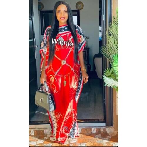 African Dresses For Women Traditional Printed Silk Summer Kaftan Maxi Dresses For Women Length 145 Cm X Bust 100 Cm Muslim Abaya