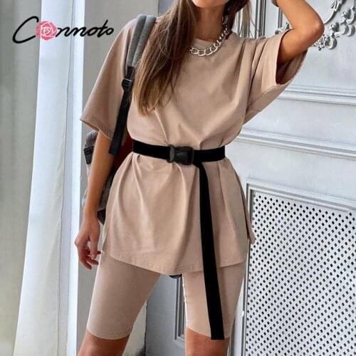 Conmoto Casual solid new womens two piece suit including belt solid color home loose sports fashion leisure suit summer 2020