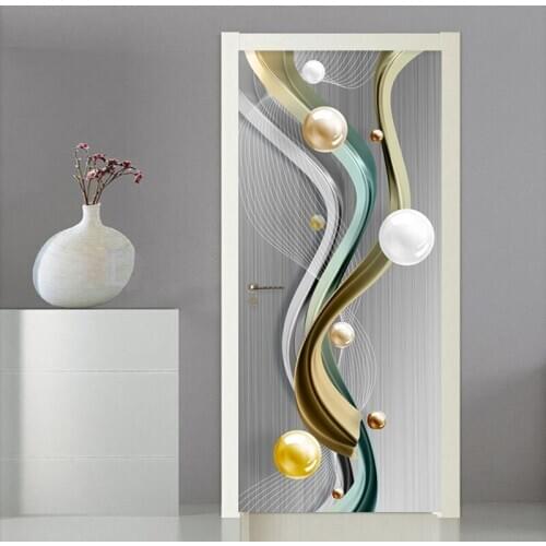 PVC Self-Adhesive Door Sticker 3D Stereo Geometric Marble Line Mural Wallpaper Living Room Bedroom Home Decor Creative Art Decal