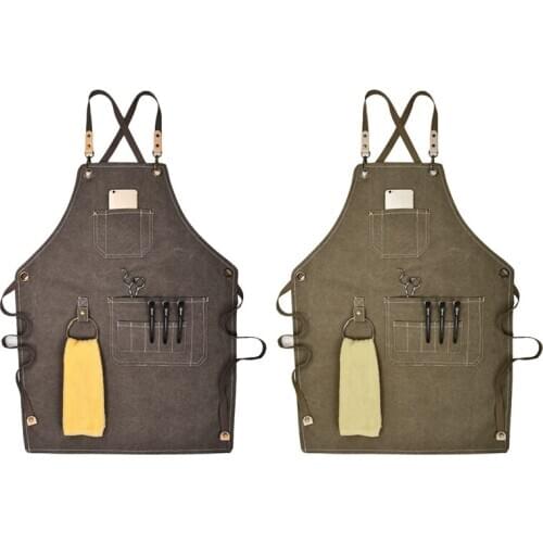 Canvas Work Apron, Multifunction Tool Aprons with Pockets Back Cross Workshop Apron for Carpenters Gardener Barber Chefs
