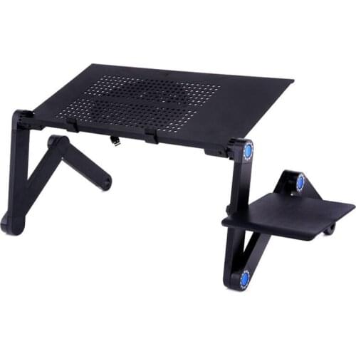 Adjustable Foldable Aluminum Laptop Table Desk Stand Holder with Cooling Fan Mouse Pad for Lap PC