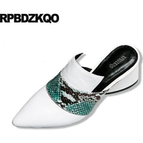 Brand pointed toe sandals ladies luxury women shoes snakeskin high heels snake wedge pumps genuine leather white mules slipper