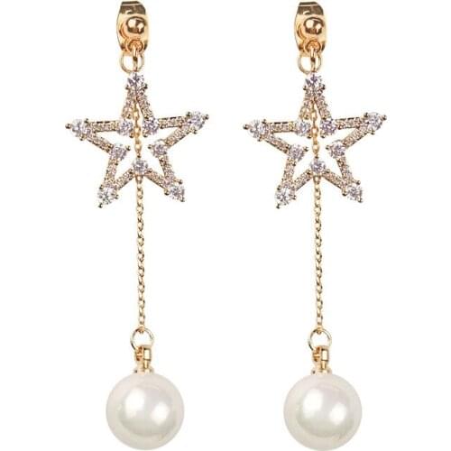 Star Drop Earring Korean Temperament Long Pentagram Drop Earrings for Women Fashion New Jewelry