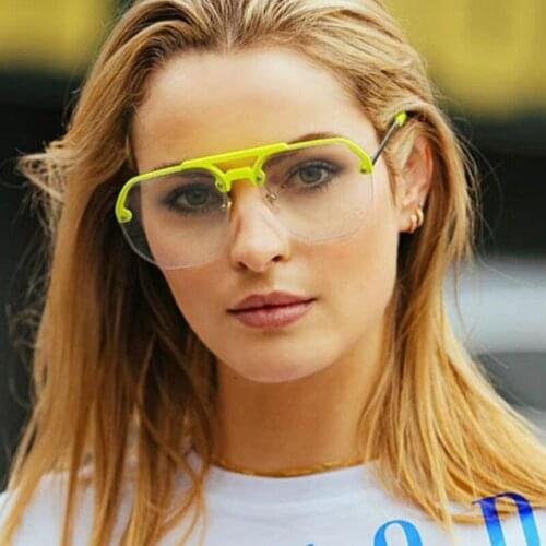 2021 Fashion Fluorescent Green Pilot Sun Glasses Men Brand Designer Big Frame Vintage Clear Lens Semi Rimless Sunglasses Women